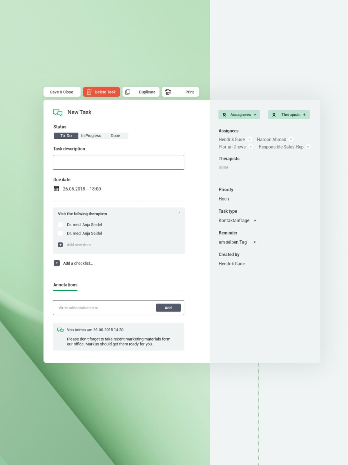 Samedica CRM task management